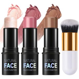 Gogerstar 3Pcs Contour Highlighter Blush Sticks with Brush - Cream Contour Bronzer Stick f Gogerstar 3Pcs Contour Highlighter Blush Sticks with Brush - Cream Contour Bronzer Stick f