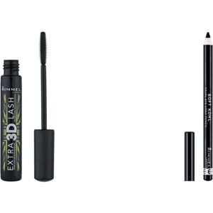 Rimmel Extra 3D Lash Volumising Mascara, 8ml & London Soft Kohl Smudge-proof Eye Rimmel Extra 3D Lash Volumising Mascara, 8ml & London Soft Kohl Smudge-proof Eye