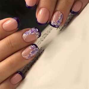 Unbranded (As show, One size) 24 Pcs French Tip Press On Nail Short Square False Nail Flow Unbranded (As show, One size) 24 Pcs French Tip Press On Nail Short Square False Nail Flow