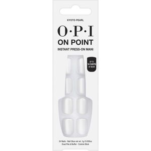 OPI On Point Kyoto Pearl Short Round White Shimmer Satin Press On Nails With OPI On Point Kyoto Pearl Short Round White Shimmer Satin Press On Nails With
