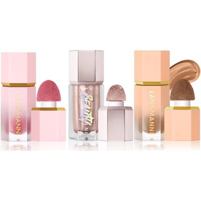 HOPHAT 3 Pack Liquid Contour & Highlighter & Blush Makeup Set Long Lasting Natural Weig HOPHAT 3 Pack Liquid Contour & Highlighter & Blush Makeup Set Long Lasting Natural Weig