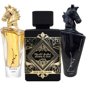 Lattafa for Unisex 3 Piece Eau de Parfum Gift Set (Bade'e Al Oud Oud for Glory + Lattafa for Unisex 3 Piece Eau de Parfum Gift Set (Bade'e Al Oud Oud for Glory +
