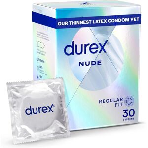 Durex Nude, Ultra Thin, 30 Condoms, Regular Fit, with Silicone Lube, E Durex Nude, Ultra Thin, 30 Condoms, Regular Fit, with Silicone Lube, E