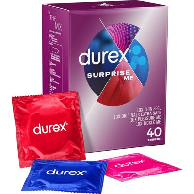 Durex Surprise Me Condoms, 40s, Variety Pack, Thin Feel, Originals Extra Safe, P Durex Surprise Me Condoms, 40s, Variety Pack, Thin Feel, Originals Extra Safe, P