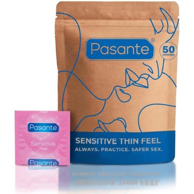 Pasante Sensitive Condoms Thin Extra Feel 50 Pack - Condoms Bulk for Men, Silico Pasante Sensitive Condoms Thin Extra Feel 50 Pack - Condoms Bulk for Men, Silico