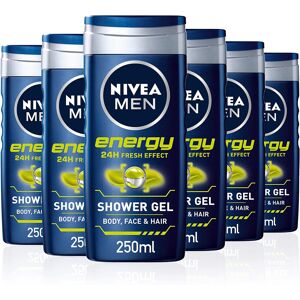 NIVEA Men Shower Gel Energy, Pack of 6 (6 x 250 ml), Energising Body Wash with M NIVEA Men Shower Gel Energy, Pack of 6 (6 x 250 ml), Energising Body Wash with M