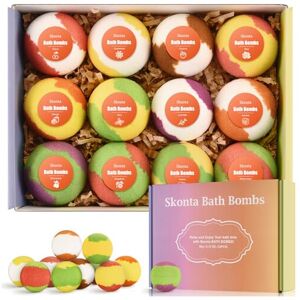 Skonta Bath Bombs Gift Set, 12-Pieces Handmade Vegan & Cruelty Free Bath Bombs, Fizzy B Skonta Bath Bombs Gift Set, 12-Pieces Handmade Vegan & Cruelty Free Bath Bombs, Fizzy B