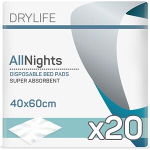 20x Drylife All Nights Disposable Bed Pads - 40x60cm 20x Drylife All Nights Disposable Bed Pads - 40x60cm