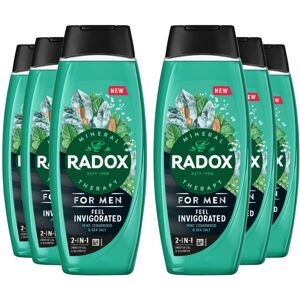 6x Radox Mineral Therapy Feel Invigorated Shower Gel & Shampoo for Men, 450ml 6x Radox Mineral Therapy Feel Invigorated Shower Gel & Shampoo for Men, 450ml