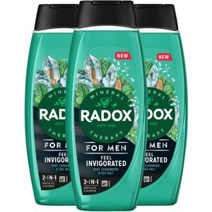 3x Radox Mineral Therapy Feel Invigorated Shower Gel & Shampoo for Men, 450ml 3x Radox Mineral Therapy Feel Invigorated Shower Gel & Shampoo for Men, 450ml
