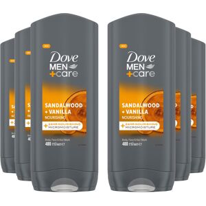 Dove Men+Care 3 in 1 Body, Face & Hair Wash Sandalwood + Vanilla 400ml, 6 Pack Dove Men+Care 3 in 1 Body, Face & Hair Wash Sandalwood + Vanilla 400ml, 6 Pack