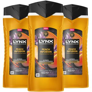 Lynx Peach Infusion Body Wash with 12Hrs of Freshness for Men 400ml, 3 Pack Lynx Peach Infusion Body Wash with 12Hrs of Freshness for Men 400ml, 3 Pack