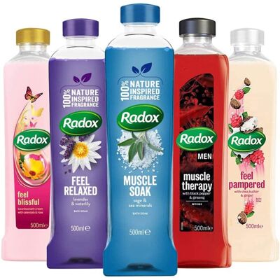 Radox Mixed Pack Bath Soak - Pack of 10 x 500ml Bottles (3 x Muscle Soak, 1 x Mu Radox Mixed Pack Bath Soak - Pack of 10 x 500ml Bottles (3 x Muscle Soak, 1 x Mu