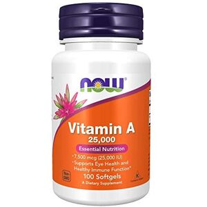 NOW Foods Vitamin A 25,000 IU Softgels - Dietary Supplement - Supports Vision & Skin NOW Foods Vitamin A 25,000 IU Softgels - Dietary Supplement - Supports Vision & Skin