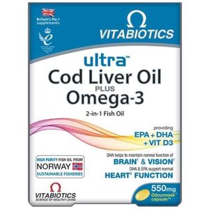 Vitabiotics Ultra Omega 3 & Cod Liver Oil Essential Wellness Capsules 60's Vitabiotics Ultra Omega 3 & Cod Liver Oil Essential Wellness Capsules 60's