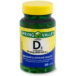 Spring Valley Vitamin D3 Supplement, 10 mcg (400 IU), 200 count Spring Valley Vitamin D3 Supplement, 10 mcg (400 IU), 200 count