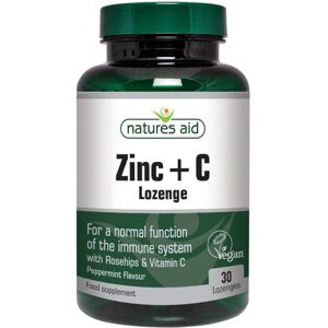Natures Aid Zinc + C With Rosehips & Vitamin C Peppermint Vegan - 30 Lozenges Natures Aid Zinc + C With Rosehips & Vitamin C Peppermint Vegan - 30 Lozenges