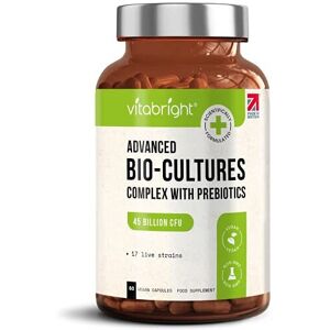 VitaBright Bio Cultures Complex Probiotic & Prebiotic - 45 Billion CFU, 17 Strains, Vegan T VitaBright Bio Cultures Complex Probiotic & Prebiotic - 45 Billion CFU, 17 Strains, Vegan T