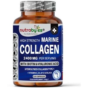 NUTRABYTES Marine Collagen 2400mg with Hyaluronic Acid 100mg, Biotin, Vitamin C, D3, B12 an NUTRABYTES Marine Collagen 2400mg with Hyaluronic Acid 100mg, Biotin, Vitamin C, D3, B12 an
