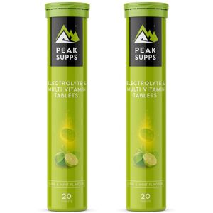 Peak Supps (2 Tubes (40 Tablets)) Electrolyte & Multi Vitamin Effervescent Tablets - Lime M Peak Supps (2 Tubes (40 Tablets)) Electrolyte & Multi Vitamin Effervescent Tablets - Lime M