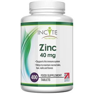 Incite Nutrition Zinc 40mg 400 Premium Zinc Tablets Over 12 Months Supply Maximum Strength Qualit Incite Nutrition Zinc 40mg 400 Premium Zinc Tablets Over 12 Months Supply Maximum Strength Qualit