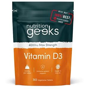 Nutrition Geeks Vitamin D 4000 iu - 1 Year Supply, 365 Easy-Swallow Vitamin D Tablets - Vegetari Nutrition Geeks Vitamin D 4000 iu - 1 Year Supply, 365 Easy-Swallow Vitamin D Tablets - Vegetari