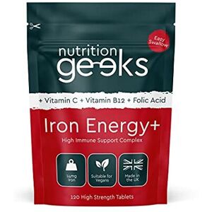 Nutrition Geeks Iron Tablets High Strength Tablets with Vitamin C, B12 & Folic Acid - 120 Vegan Nutrition Geeks Iron Tablets High Strength Tablets with Vitamin C, B12 & Folic Acid - 120 Vegan