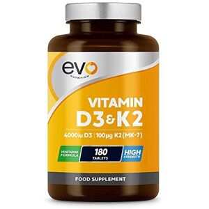 EVO Nutrition Vitamin D3 4000iu & Vitamin K2 100ug (MK7) 180 Vitamin D3 K2 Vegetarian Tablets EVO Nutrition Vitamin D3 4000iu & Vitamin K2 100ug (MK7) 180 Vitamin D3 K2 Vegetarian Tablets