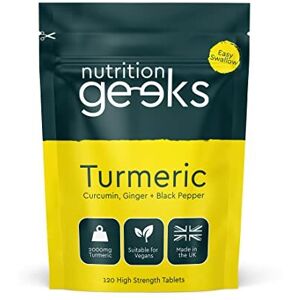 Nutrition Geeks Turmeric Tablets 2000mg with Black Pepper & Ginger 120 High Strength Curcumin Nutrition Geeks Turmeric Tablets 2000mg with Black Pepper & Ginger 120 High Strength Curcumin