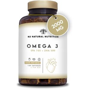 N2 Natural Nutrition Omega 3 Fish Oil 2000mg Capsules. Super Strength 700mg EPA + 500mg DHA per Dai N2 Natural Nutrition Omega 3 Fish Oil 2000mg Capsules. Super Strength 700mg EPA + 500mg DHA per Dai