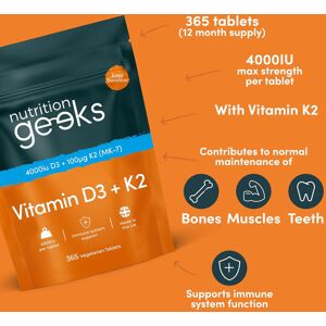 Nutrition Geeks Vitamin D3 4000 iu Vitamin K2 MK7 100μg 1 Year Supply 365 Easy Swallow Vitamin D Nutrition Geeks Vitamin D3 4000 iu Vitamin K2 MK7 100μg 1 Year Supply 365 Easy Swallow Vitamin D