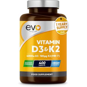 EVO Nutrition Vitamin D3 4000iu & Vitamin K2 100ug MK7 400 Vegetarian Tablets - 1 Year Suppl EVO Nutrition Vitamin D3 4000iu & Vitamin K2 100ug MK7 400 Vegetarian Tablets - 1 Year Suppl