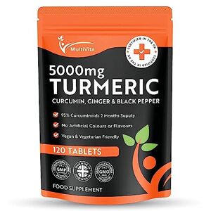 Multivita Turmeric Tablets 5000mg with Black Pepper & Ginger - 120 High Strength Curcumin Multivita Turmeric Tablets 5000mg with Black Pepper & Ginger - 120 High Strength Curcumin