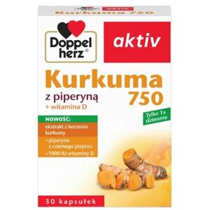 POLSKIE SUPLEMENTY DOPPELHERZ AKTIV Kurkuma 750 z piperyna + witamina D 30 kap Turmeric POLSKIE SUPLEMENTY DOPPELHERZ AKTIV Kurkuma 750 z piperyna + witamina D 30 kap Turmeric
