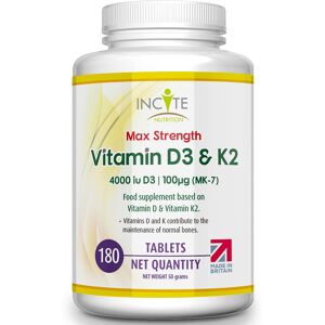 Incite Nutrition Vitamin D3 K2 (MK7) 100 UG - Vitamin D3, 4000iu & Vitamin K2-180 Premium Vegetar Incite Nutrition Vitamin D3 K2 (MK7) 100 UG - Vitamin D3, 4000iu & Vitamin K2-180 Premium Vegetar