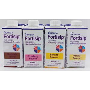 Nutricia Fortisip 200ml Mixed Flavours Strawberry, Chocolate, Vanilla, Banana Pack of 24 Nutricia Fortisip 200ml Mixed Flavours Strawberry, Chocolate, Vanilla, Banana Pack of 24