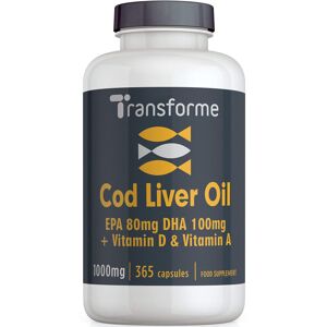 Transforme Cod Liver Oil Capsules 1000mg 365 High Strength Omega 3 Softgels, EPA DHA Vitami Transforme Cod Liver Oil Capsules 1000mg 365 High Strength Omega 3 Softgels, EPA DHA Vitami