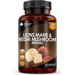 New Leaf Product Lions Mane & Reishi Mushroom Capsules - 120 High Strength 4000mg Vegan New Leaf Product Lions Mane & Reishi Mushroom Capsules - 120 High Strength 4000mg Vegan