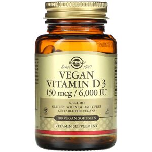 Solgar, Vegan Vitamin D3, 150 mcg / 6,000 IU, 100 Vegan Softgels Solgar, Vegan Vitamin D3, 150 mcg / 6,000 IU, 100 Vegan Softgels