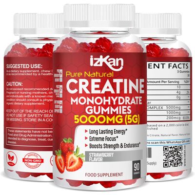 Izkan Creatine Gummies 5000mg (5G) for Men & Women - 90 Chewable Creatine Monohydrate Izkan Creatine Gummies 5000mg (5G) for Men & Women - 90 Chewable Creatine Monohydrate
