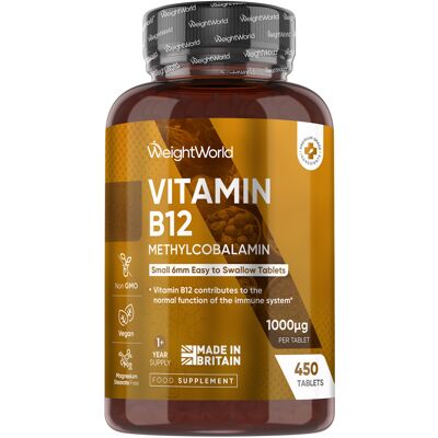WeightWorld Vitamin B12 Tablets - High Strength - 1000mcg Vegan Supplement - 450 Tablets - Support Energy & Brain WeightWorld Vitamin B12 Tablets - High Strength - 1000mcg Vegan Supplement - 450 Tablets - Support Energy & Brain