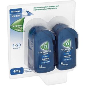 Nicorette 4mg Cool Icy Mint Flavoured Lozenges 4 Packs of 20 Mints Nicorette 4mg Cool Icy Mint Flavoured Lozenges 4 Packs of 20 Mints
