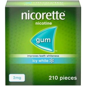 Nicorette Gum Icy White 2 mg - 210 Pieces - Fights Cravings, Removes Stains & He Nicorette Gum Icy White 2 mg - 210 Pieces - Fights Cravings, Removes Stains & He