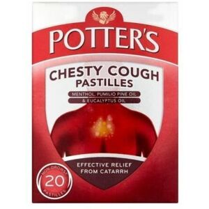 6 X Potter's Catarrh Pastilles Chesty Cough Potters Non-Drowsy 20 Pastilles 6 X Potter's Catarrh Pastilles Chesty Cough Potters Non-Drowsy 20 Pastilles