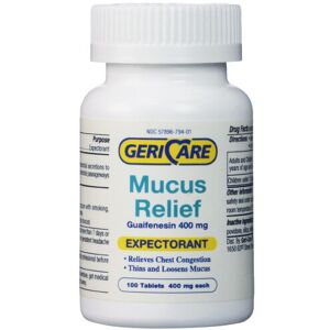 GeriCare Mucus Relief Expectorant Guaifenesin 400mg, 100 Tablets - Helps Thin Mucus and R GeriCare Mucus Relief Expectorant Guaifenesin 400mg, 100 Tablets - Helps Thin Mucus and R