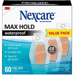 3M Max Hold Nexcare Waterproof Bandages: One Size 60 Count, 1.25 in. x 2.5 in. ( 3M Max Hold Nexcare Waterproof Bandages: One Size 60 Count, 1.25 in. x 2.5 in. (