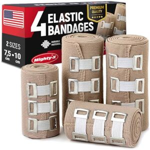 Mighty-X Premium Compression Bandage - 4pk (2x7.5cm + 2x10cm) +12 Extra Clips - Durable E Mighty-X Premium Compression Bandage - 4pk (2x7.5cm + 2x10cm) +12 Extra Clips - Durable E