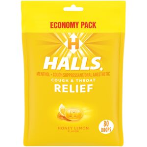 HALLS Relief Honey Lemon Cough Drops Economy Pack 80 Drops HALLS Relief Honey Lemon Cough Drops Economy Pack 80 Drops