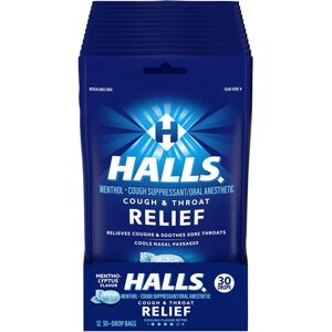HALLS Relief Mentho-Lyptus Cough Drops 12 Packs of 30 Drops (360 Total Drops) HALLS Relief Mentho-Lyptus Cough Drops 12 Packs of 30 Drops (360 Total Drops)