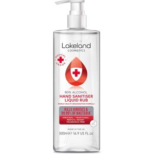 Lakeland Cosmetics 80% Alcohol Hand Sanitiser Rub 500ml - Medical Grade, Kills 9 Lakeland Cosmetics 80% Alcohol Hand Sanitiser Rub 500ml - Medical Grade, Kills 9